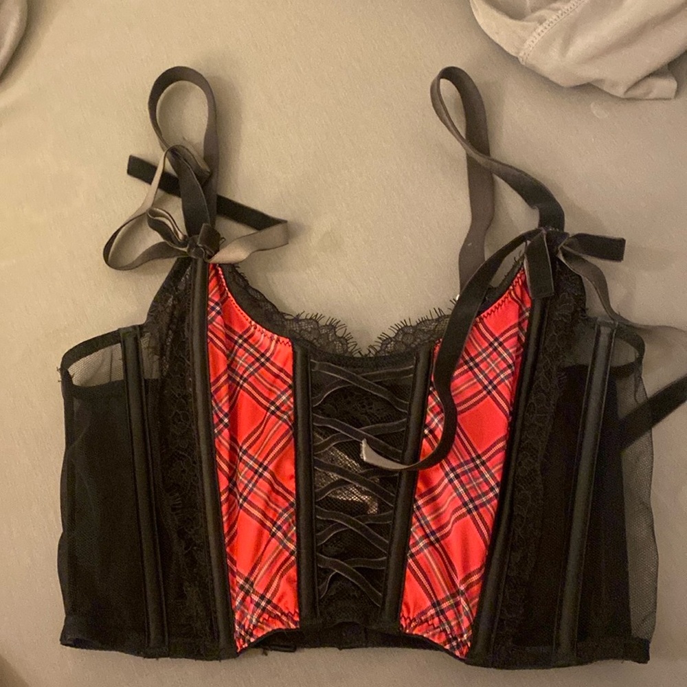 Victoria’s Secret (Dream Angels) Plaid Corset Lace 🎀 Ribbon Cami Top